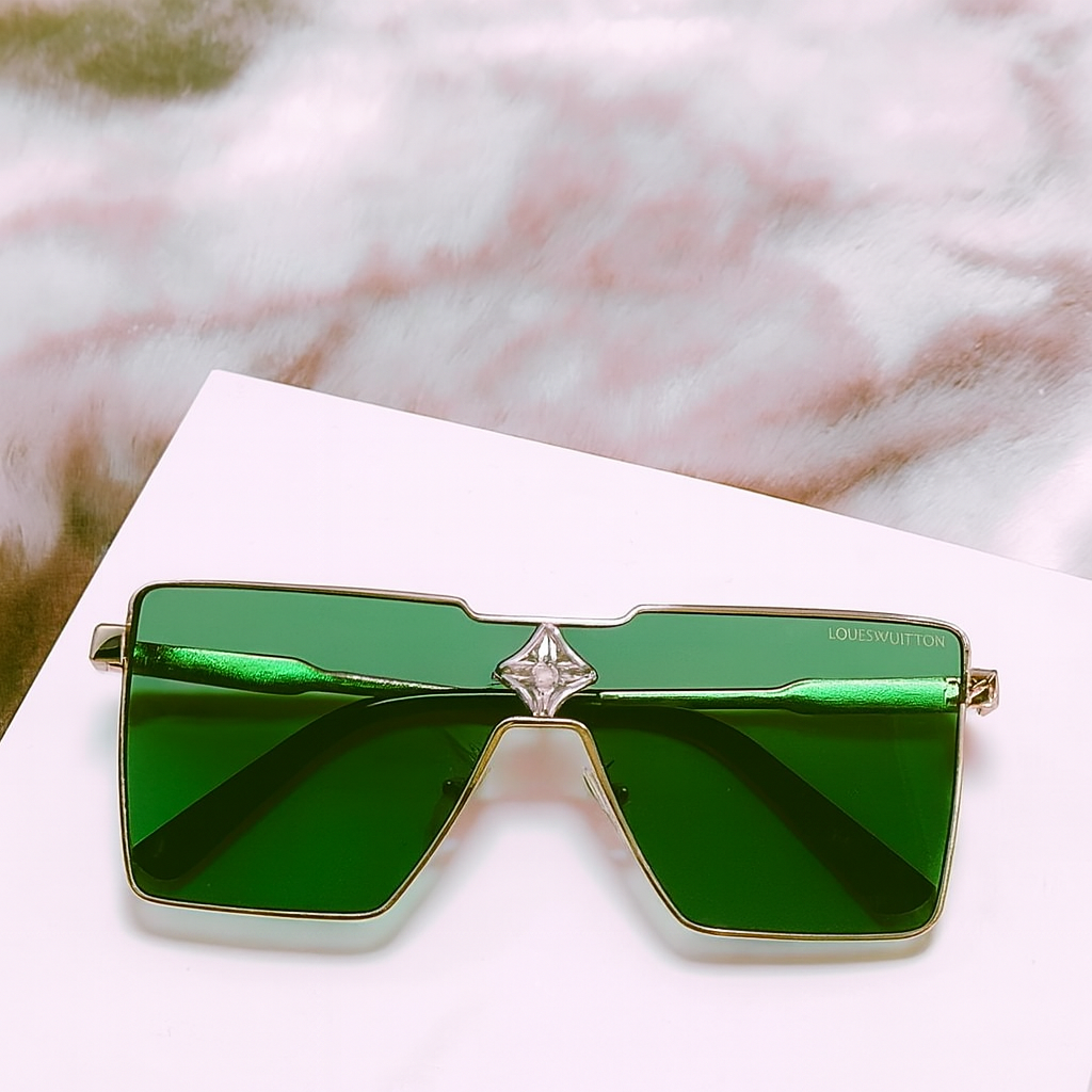 Louis Vuitton 2A621 Green Rectangular Sunglasses – Streamlined Luxury with a Modern Twist