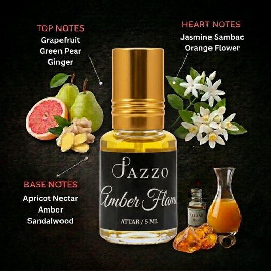 Jazzo Amber Flame Natural Attar for Men & Women | Luxury Long Lasting Jasmine & Sandalwood Perfume Oil | Alcohol-Free Premium Fragrance – 5ml (AH-015ML)