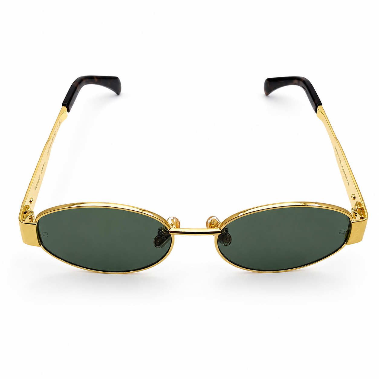Celine Triomphe 40235U Oval Sunglasses for Men & Women – Gold Metal Frame, Tortoiseshell Temple Tips, Green UV Protection Lenses – Luxury Designer Eyewear