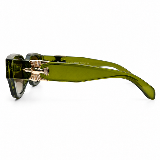 Moscot 135 Square Sunglasses for Men – Transparent Olive Green Acetate Frame, Gold Eagle Hardware, Brown Gradient UV400 Protection Lenses – Luxury Designer Eyewear