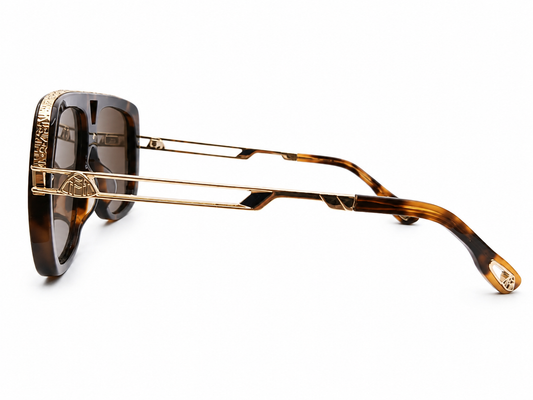 Maybach 070 Aviator Sunglasses for Men – Tortoise Acetate Frame, Gold-Tone Hardware, Grey UV Protection Lenses – Luxury Designer Eyewear