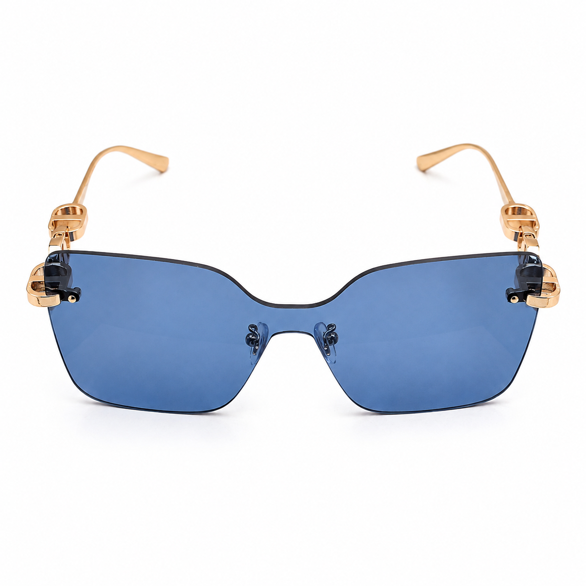 Dior 1011 Luxury Rimless Square Sunglasses - Ocean Blue Tinted Lenses with Gold Chain-Link Temple Detail