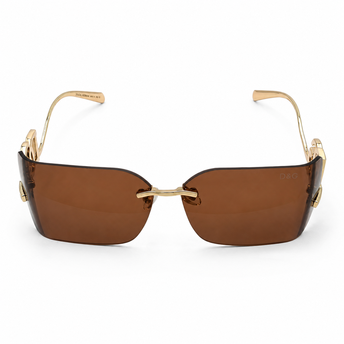 Dolce & Gabbana 9123 Luxury Rimless Square Sunglasses - Brown Tinted Lenses with Gold "DG" Logo Temple Detail