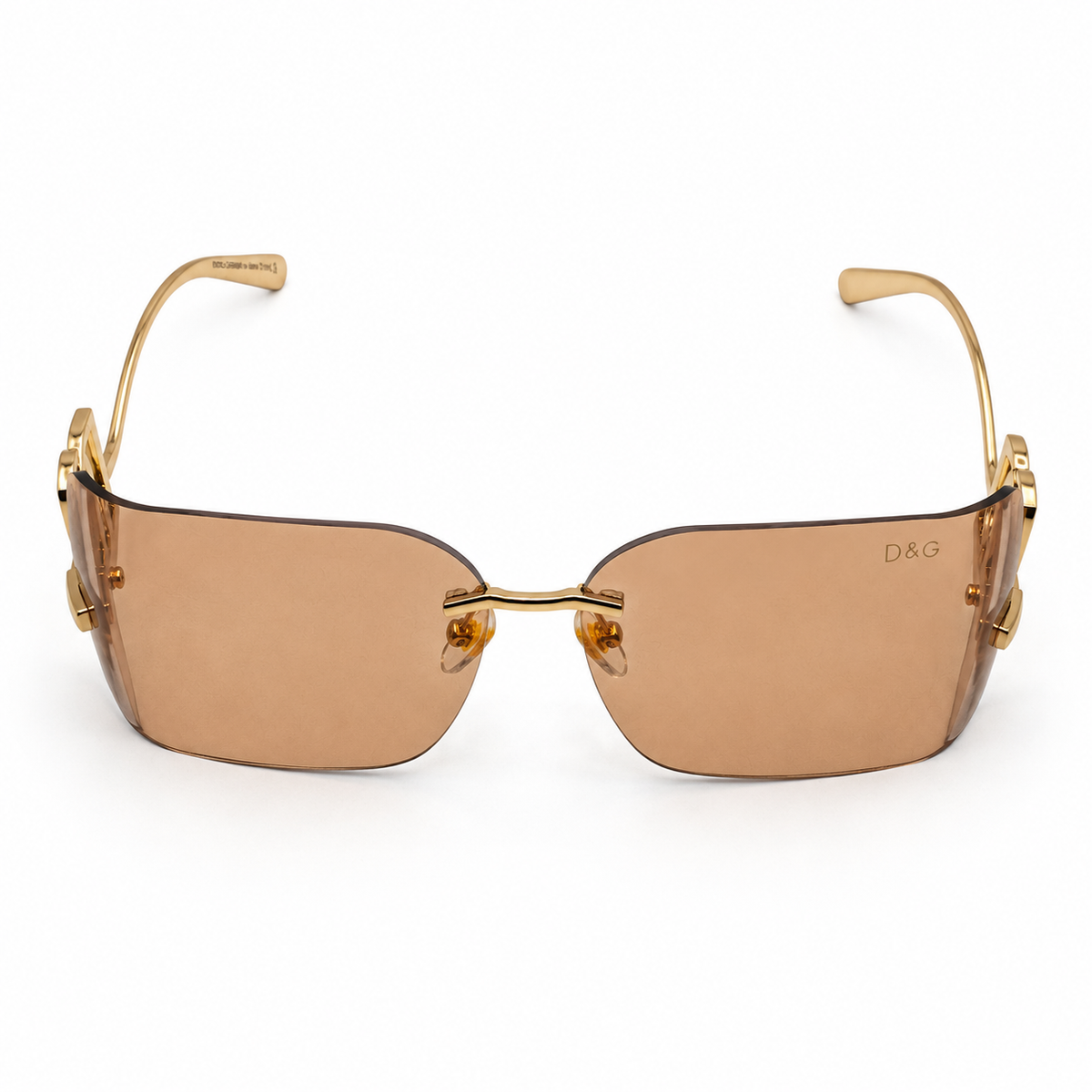 Dolce & Gabbana 9123 Luxury Rimless Square Sunglasses - Champagne Tinted Lenses with Gold "DG" Logo Temple Detail