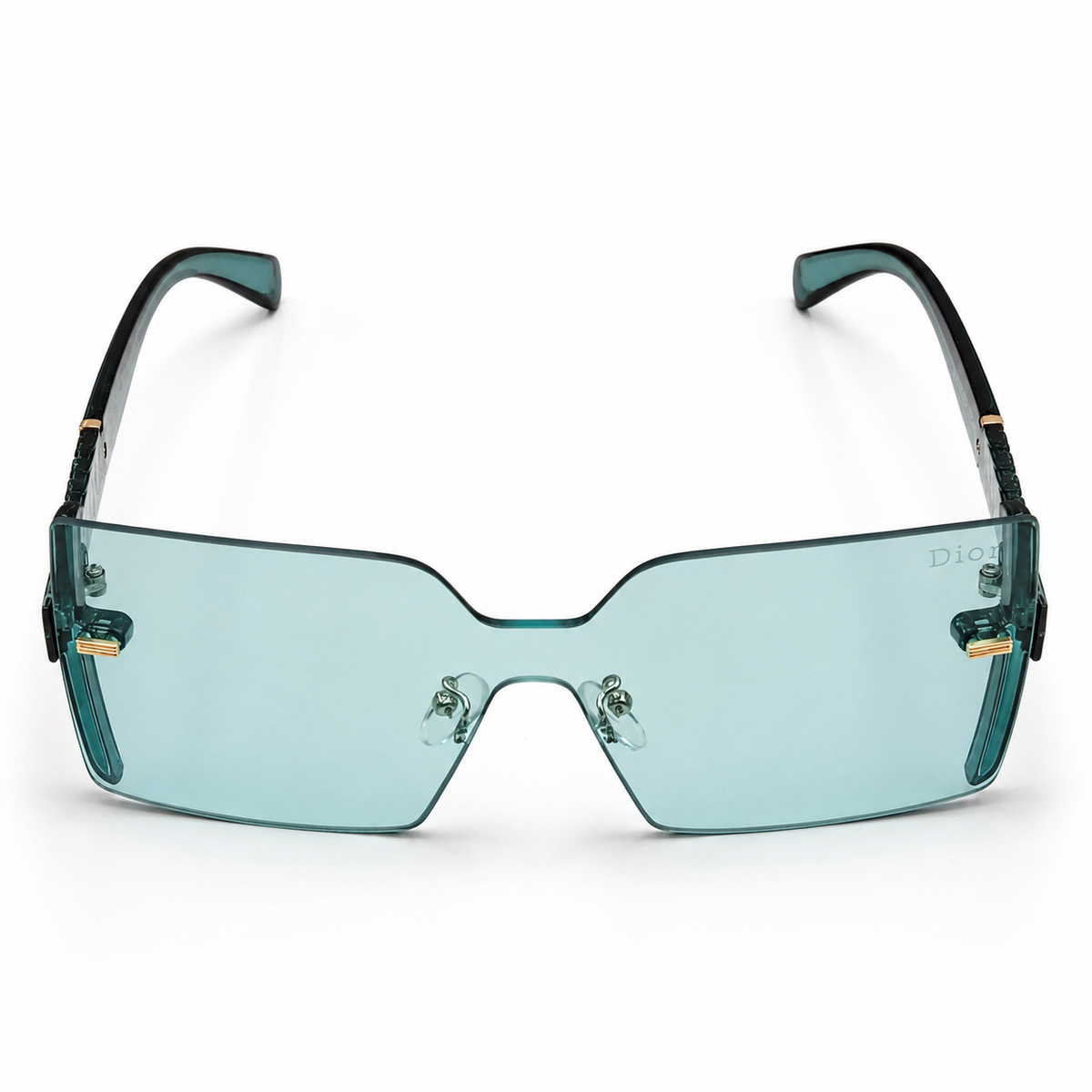 Dior 61005 Luxury Rimless Oversized Square Sunglasses - Sea Green Acetate Frame with Quilted Temple Detail & Teal Tinted Lenses