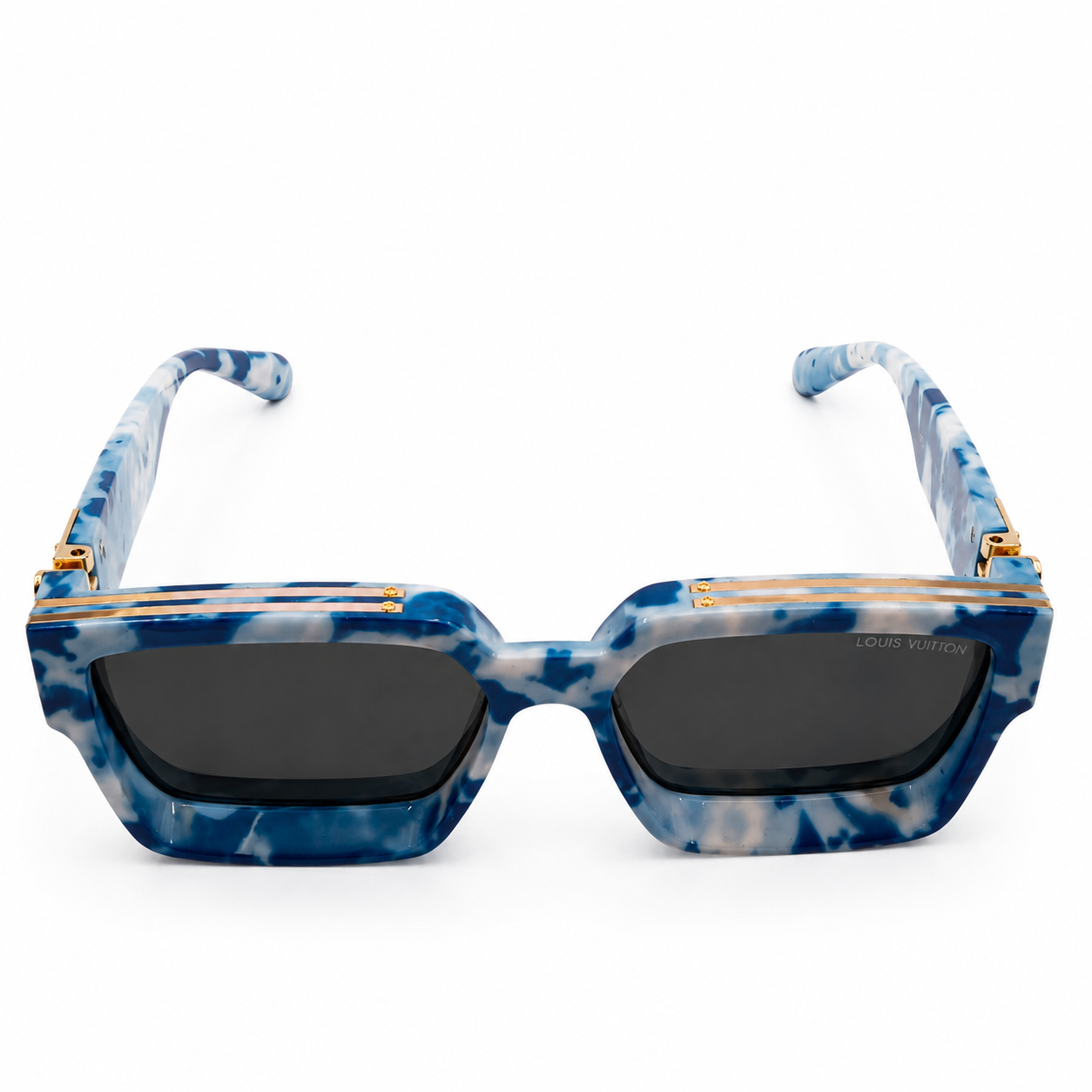 Louis Vuitton 96006 Luxury Bold Square Sunglasses – Glossy Tortoiseshell Acetate with Gold Monogram Temple Detail & Brown Gradient UV Protection Lenses