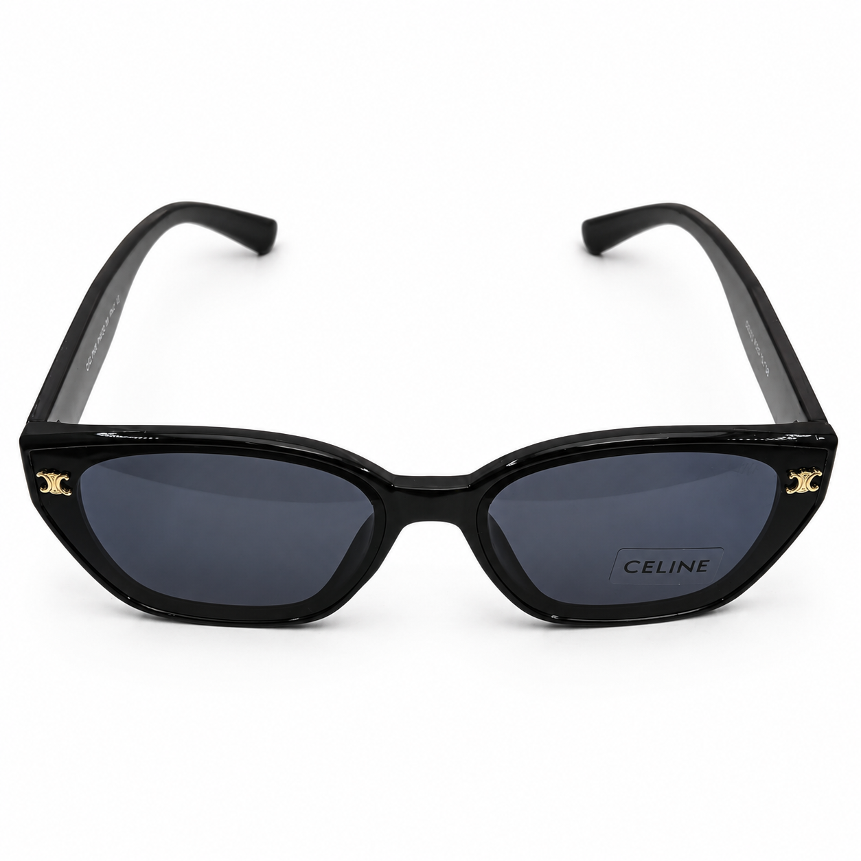 Celine 55303 Cat-Eye Sunglasses for Women – Glossy Black Acetate Frame, Gold Triomphe Logo, Dark Grey Gradient UV400 Protection Lenses – Luxury Designer Eyewear