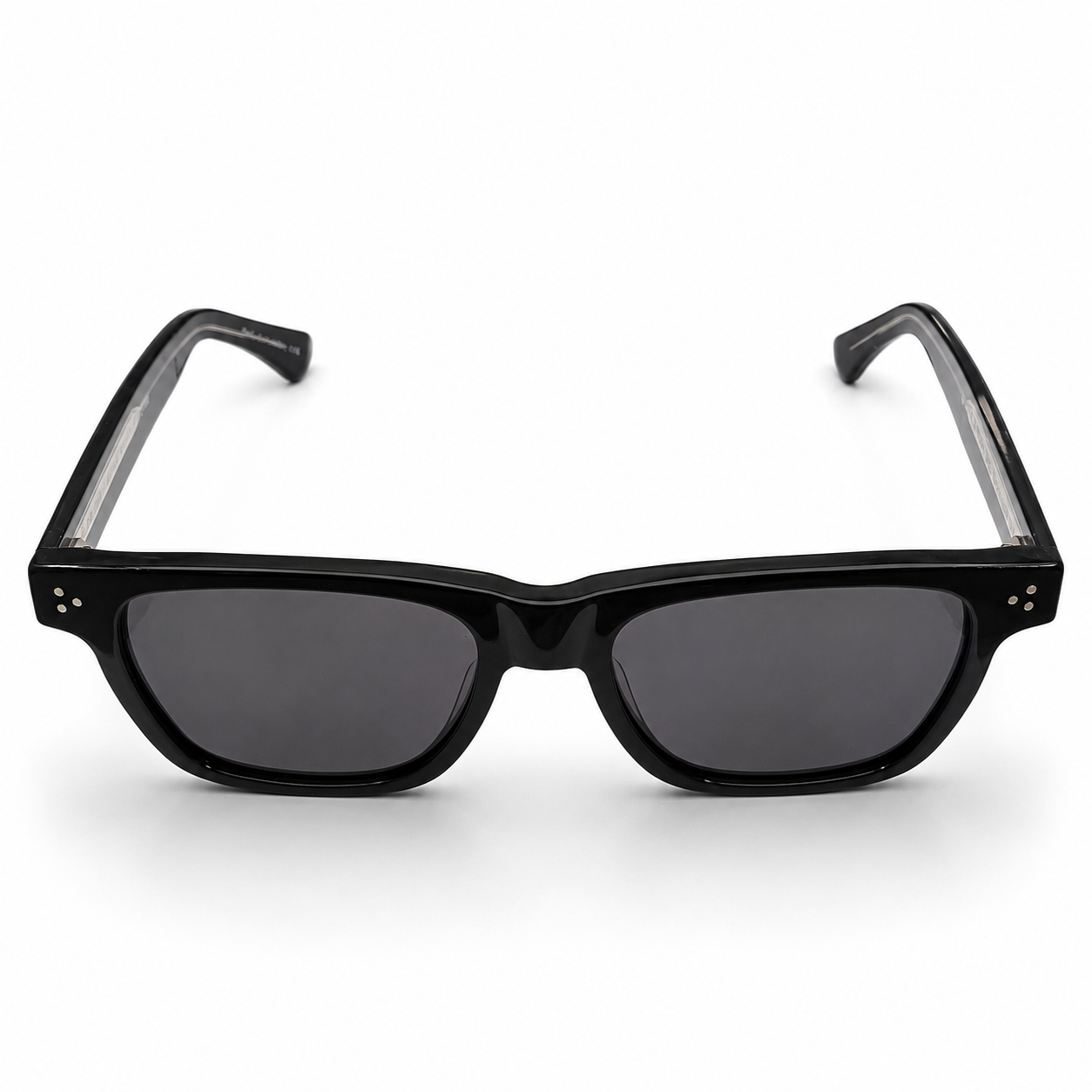 Louis Oliver People 5444 Luxury Square Sunglasses for Men – Glossy Black Acetate with Silver Three-Dot Rivets & Dark Grey UV400 Protection Lenses