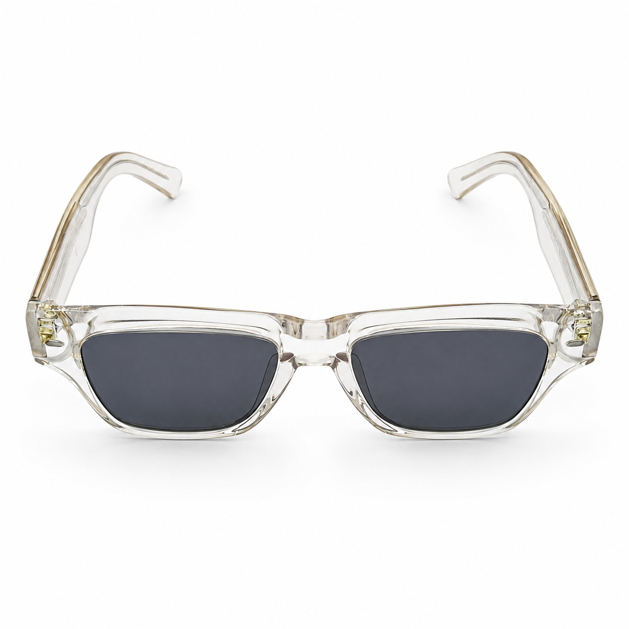 Oliver Peoples 5522 Luxury Square Sunglasses for Men – Premium Crystal Clear Acetate with Gold Core-Wire Detailing & Dark Grey UV400 Protection Lenses