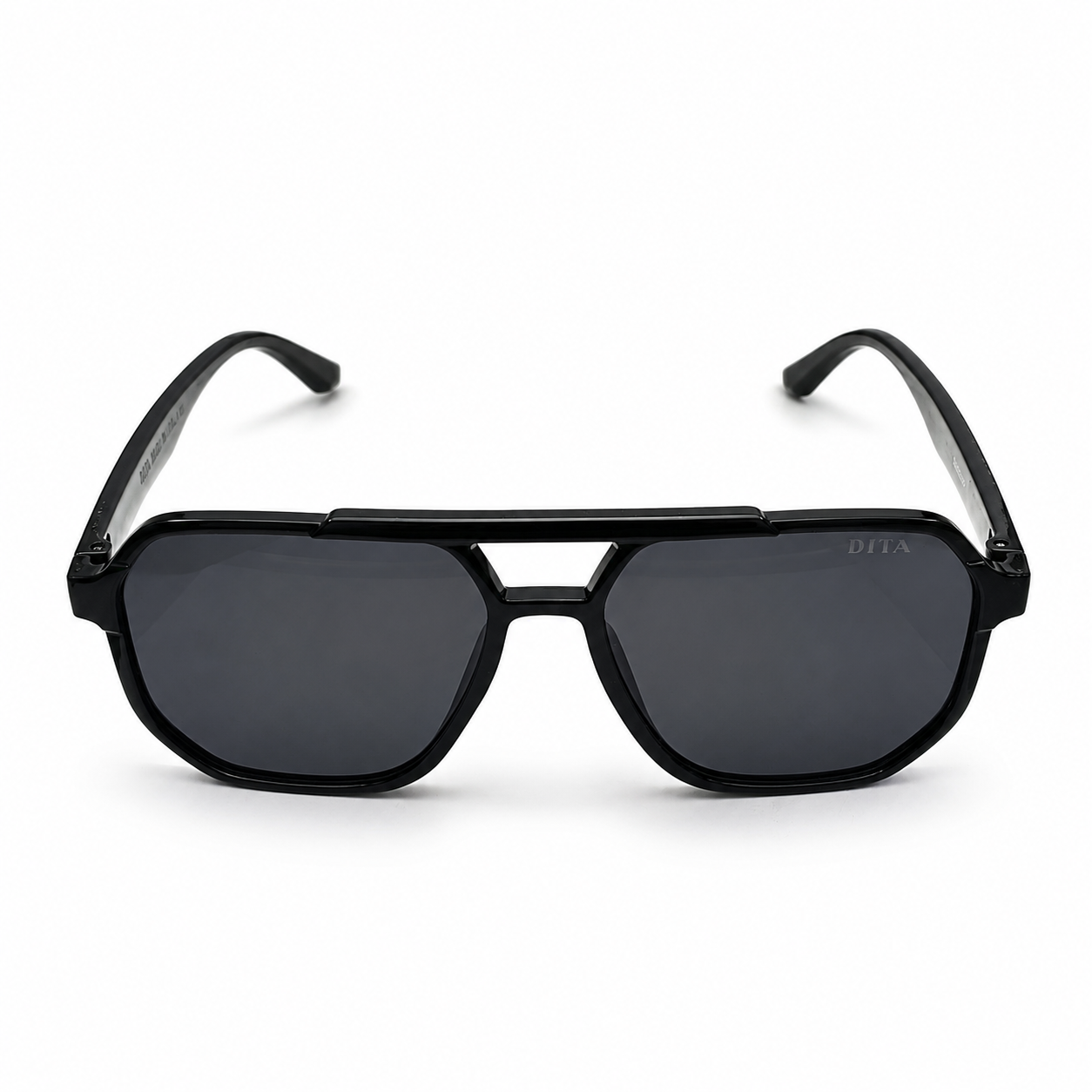 DITA 22058 Luxury Bold Aviator Sunglasses – Glossy Black Acetate with Gold DITA Temple Detail & Dark Grey UV Protection Lenses
