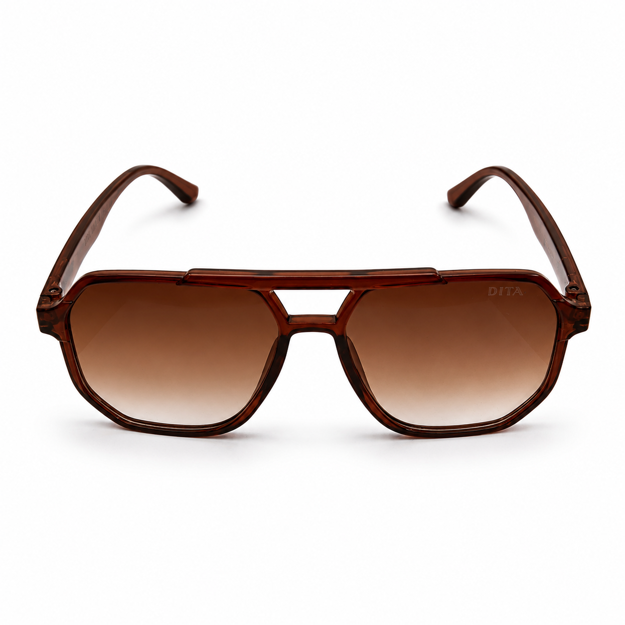DITA 22058 Luxury Bold Aviator Sunglasses – Transparent Brown Acetate with Gold DITA Temple Detail & Brown Gradient UV Protection Lenses