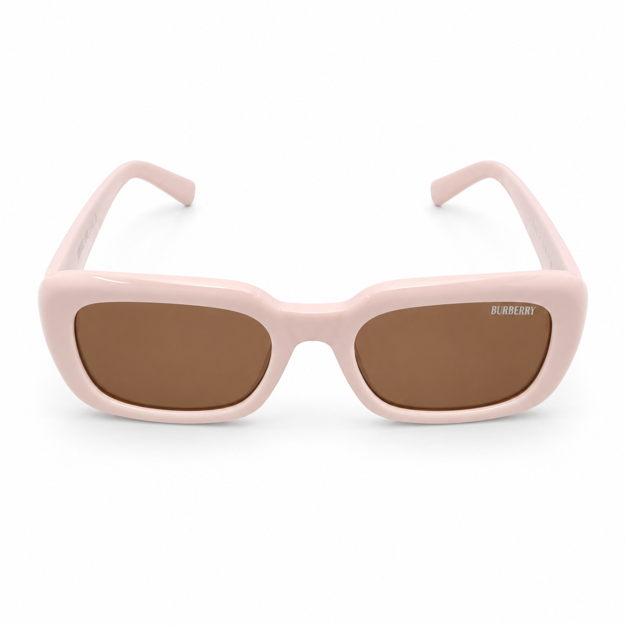 Burberry 3783 Luxury Bold Square Sunglasses – Glossy Blush Pink Acetate with Silver Burberry Temple Branding & Brown UV Protection Lenses