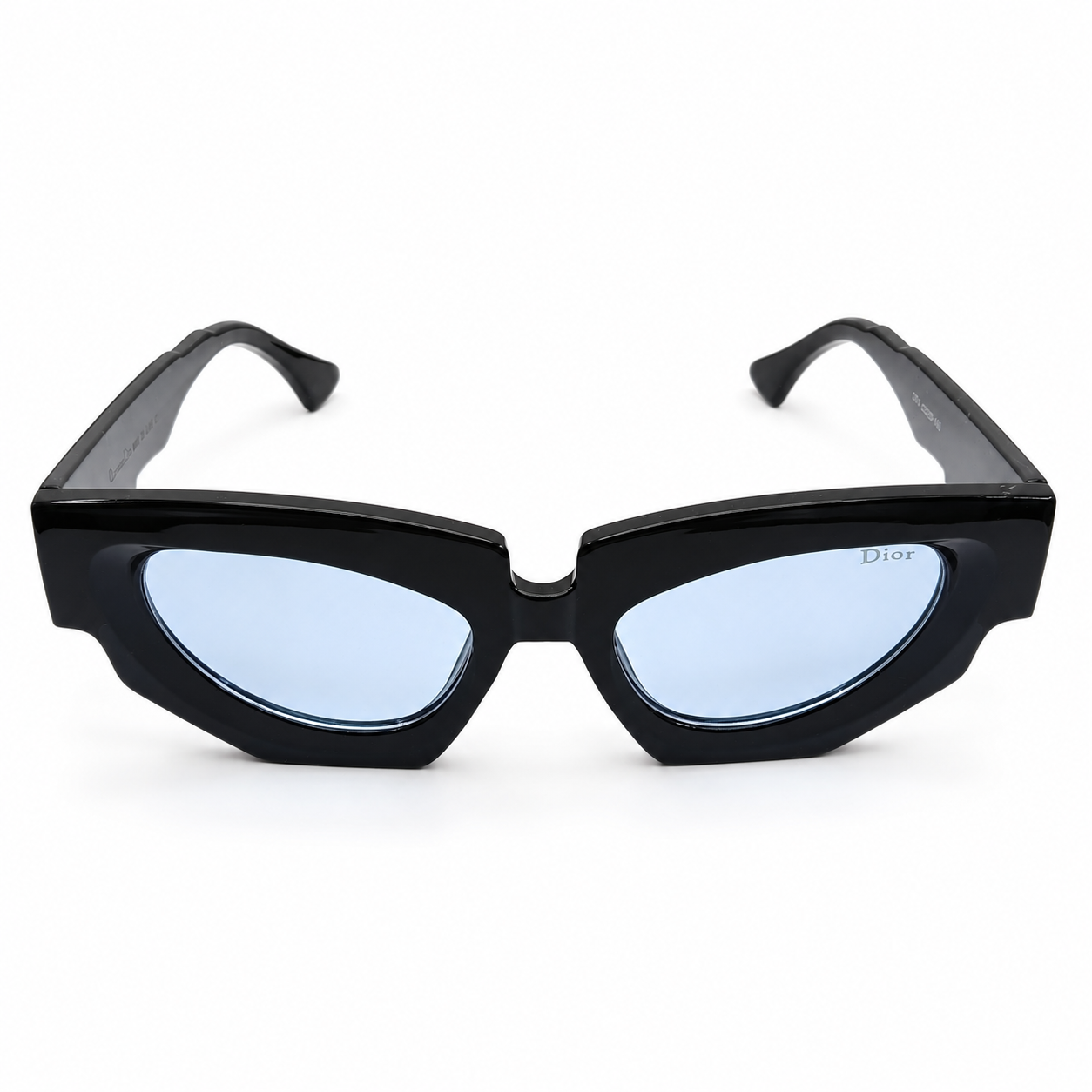 Christian Dior 5701 Luxury Bold Cat-Eye Sunglasses – Glossy Black Acetate with Gold Christian Dior Temple Branding & Light Blue UV Protection Lenses