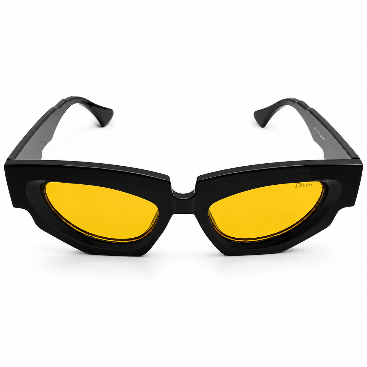 Christian Dior 5701 Luxury Bold Cat-Eye Sunglasses – Glossy Black Acetate with Gold Christian Dior Temple Branding & Yellow UV Protection Lenses