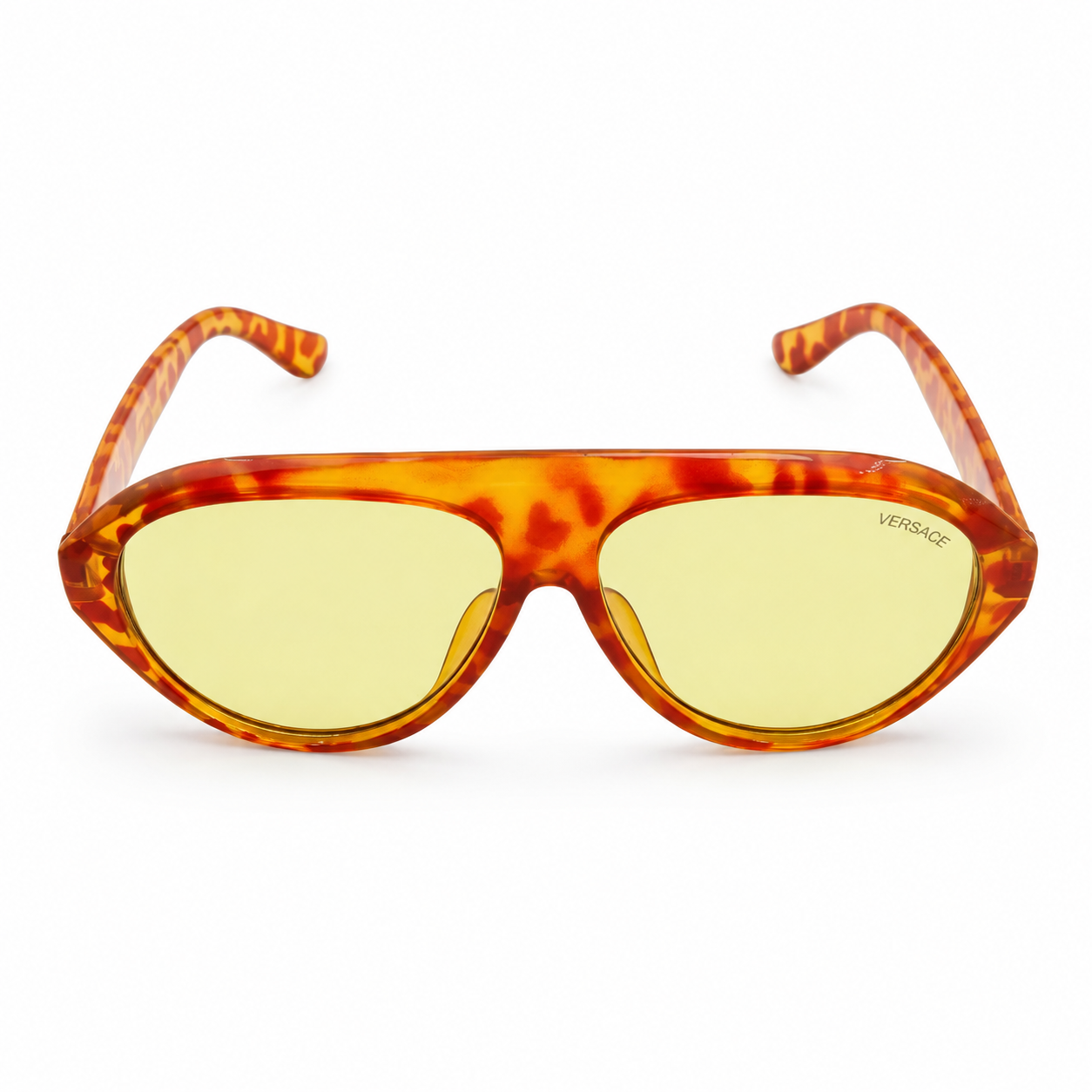Versace 97193 Luxury Bold Aviator Sunglasses – Havana Tortoise Acetate with Gold Versace Temple Branding & Light Green UV Protection Lenses