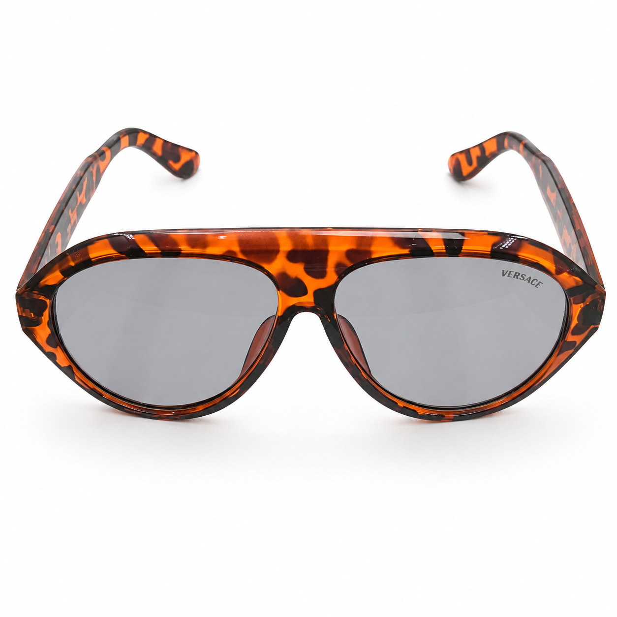 Versace 97193 Luxury Bold Aviator Sunglasses – Havana Tortoise Acetate with Gold Versace Temple Branding & Dark Grey UV Protection Lenses