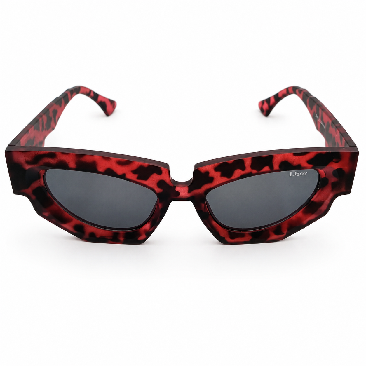 Christian Dior 5701 Luxury Bold Cat-Eye Sunglasses – Red Tortoise Acetate with Gold Christian Dior Temple Branding & Dark Grey UV Protection Lenses
