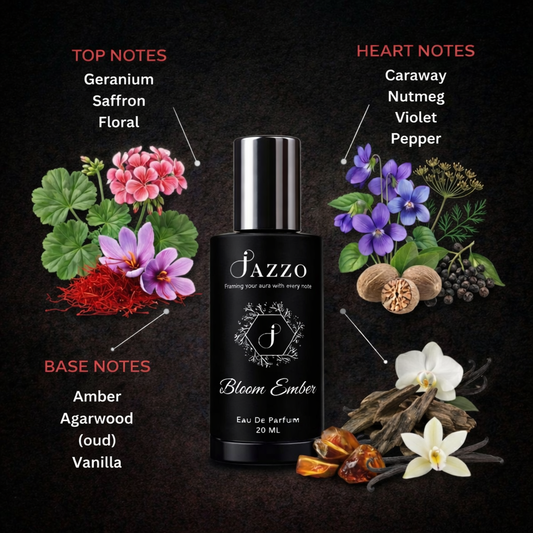 Best perfume for men and women Jazzo Bloom Ember 20ML, premium long lasting floral amber scent for daily wear and parties