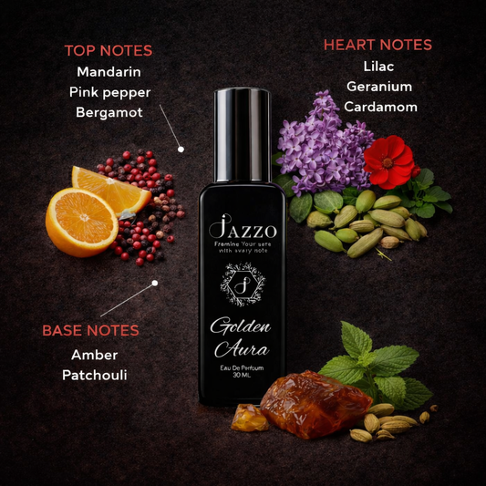 Best perfume for men and women Jazzo Golden Aura 20ml, long-lasting luxury fragrance with stylish black packaging