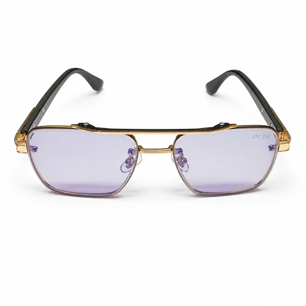 DITA 5G77 Luxury Square Aviator Sunglasses – Gold & Black Metal Frame with Double Bridge & Gradient Purple Lenses