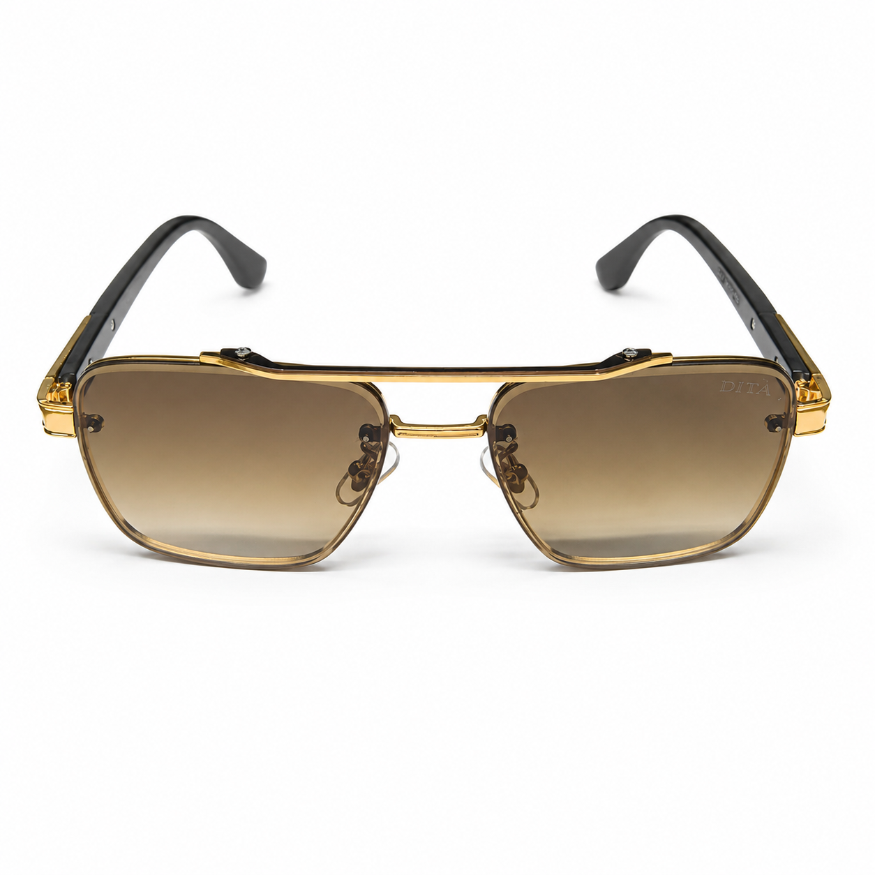 DITA 5G77 Luxury Square Aviator Sunglasses – Gold & Brown Tortoise with Double Bridge, Brown Acetate Temples & Gradient Brown Lenses