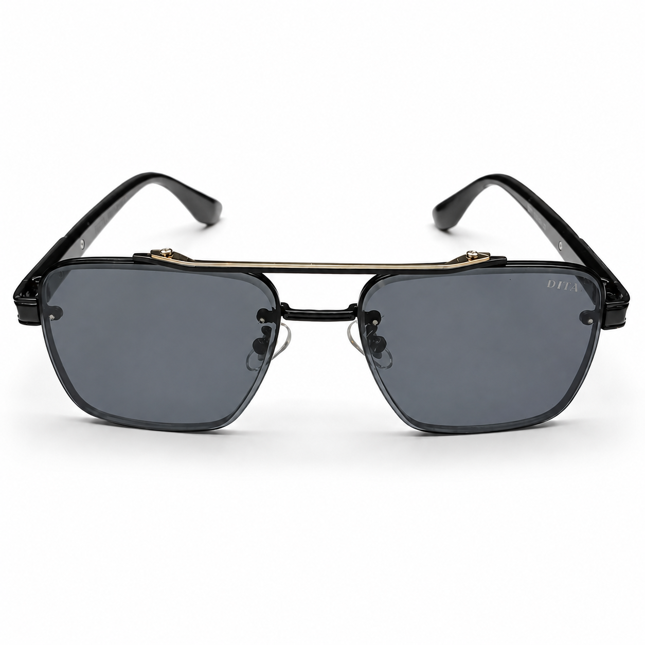 DITA 5G77 Luxury Square Aviator Sunglasses – Matte Black with Red Enamel Detailing, Double Bridge & Gradient Grey Lenses