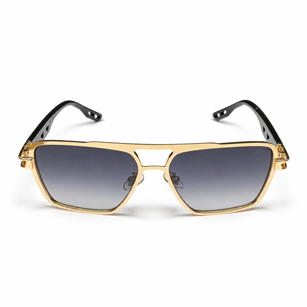 Maybach 5G218 Designer Square Aviator Sunglasses – Gold Metal & Black Acetate with Maybach Logo Hinge, Double Bridge & Gradient Grey UV Protection Lenses
