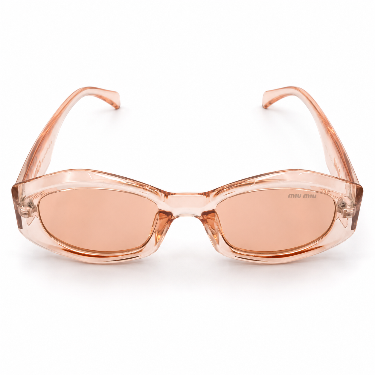 Miu Miu 5713 Designer Oversized Geometric Sunglasses – Transparent Rose Pink with Gold Miu Miu Branding & Light Pink UV Protection Lenses