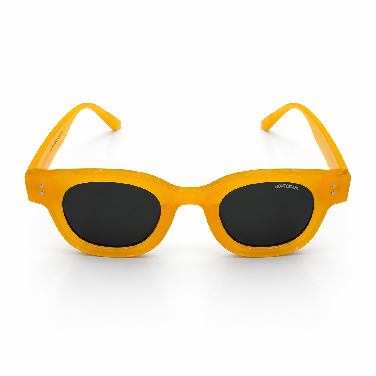 Montblanc 89210 Luxury Bold Round Sunglasses – Honey Amber Acetate with Gold Montblanc Temple Branding, Gold Dot Detail & Dark Grey UV Protection Lenses