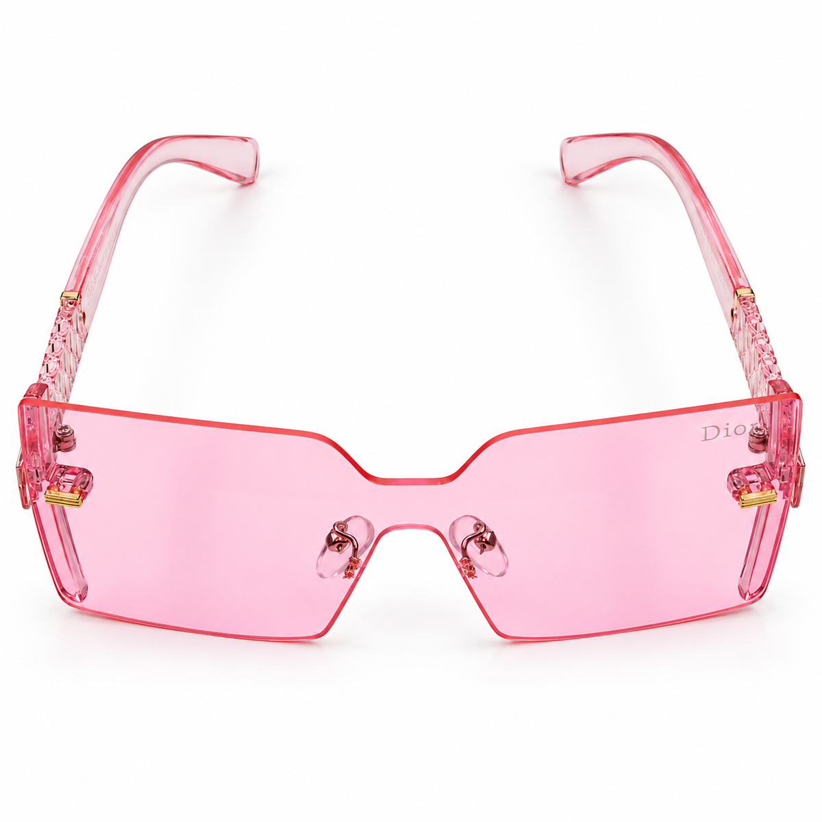Dior 61005 Luxury Rimless Oversized Square Sunglasses - Hot Pink Acetate Frame with Quilted Temple Detail & Pink Tinted Lenses