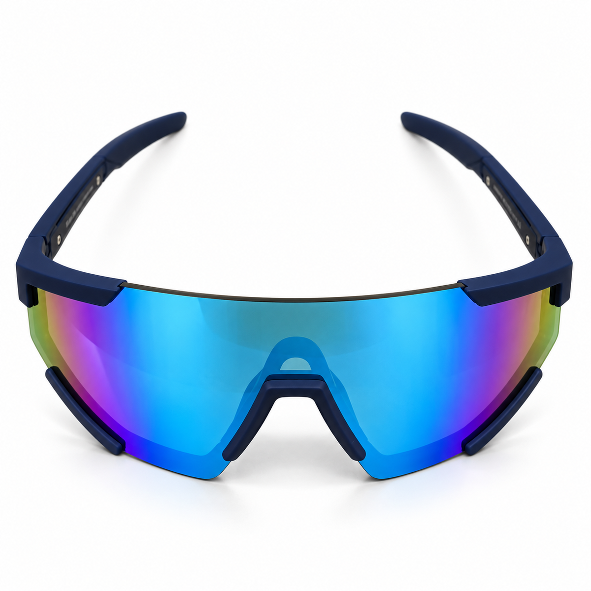 Prada 2316 Luxury Sporty Shield Sunglasses for Men - Matte Navy Blue Frame, Red PRADA Linea Rossa Temple Plaque & One-Piece Blue Mirror Lens