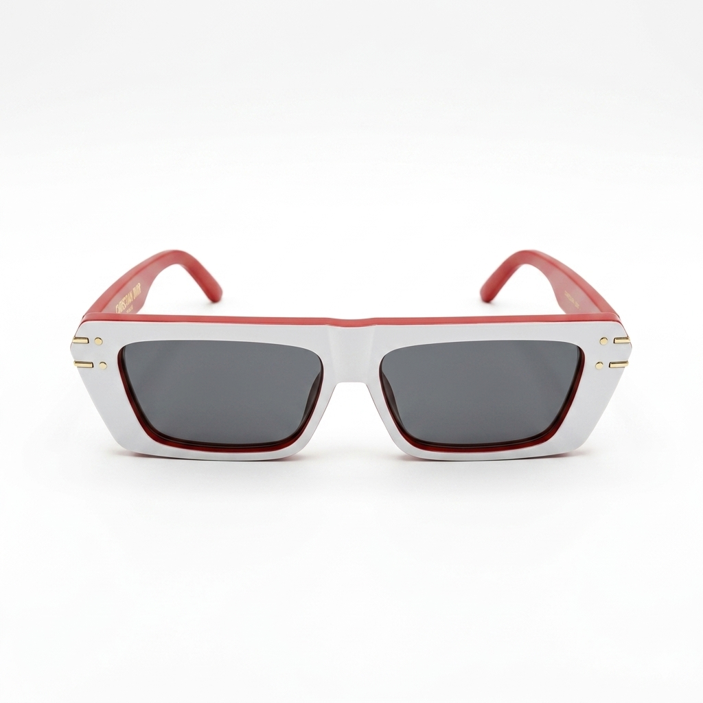 Christian Dior 29 Luxury Square Sunglasses – Glossy White & Red Two-Tone Acetate with Gradient Grey Lenses & Gold Christian Dior Paris Branding