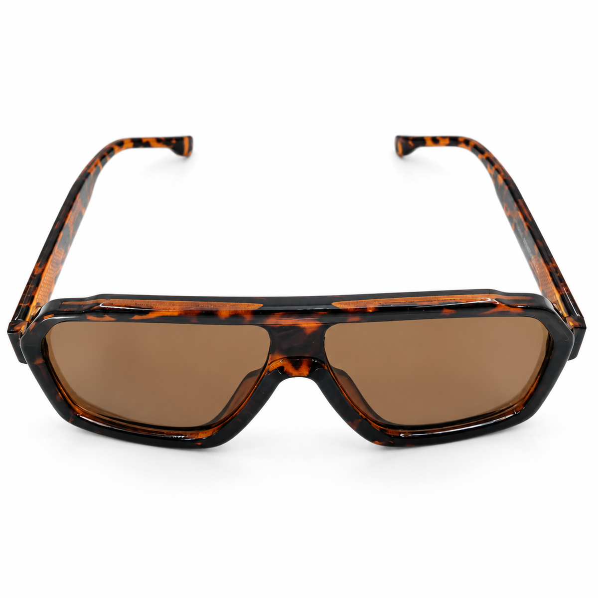 Gucci 28015 Luxury Oversized Rectangle Sunglasses for Men - Glossy Leopard Tortoise Acetate Frame, Textured Temples & Brown Lenses