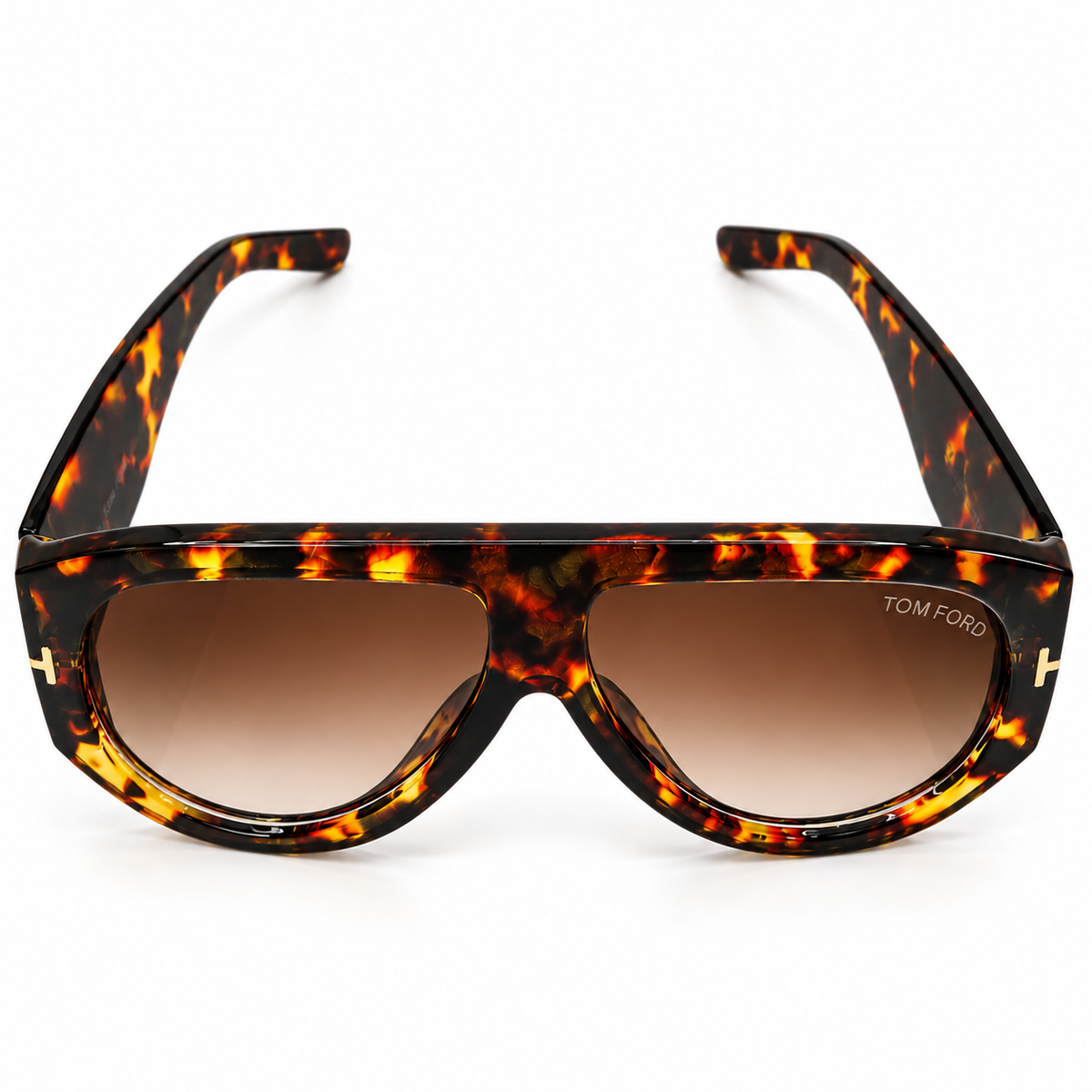 Tom Ford 9577 Luxury Oversized Aviator Sunglasses for Men - Glossy Havana Tortoise Acetate Frame, Gold T Logo Detail & Brown Gradient Lenses