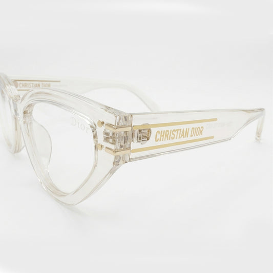 Christian Dior 28 Luxury Cat-Eye Eyeglasses – Crystal Clear Transparent Acetate with Gold Christian Dior Branding & Clear Optical Lenses