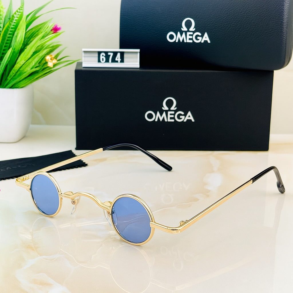 Omega 674 Blue Lens Round Sunglasses – Vintage Charm, Modern Edge