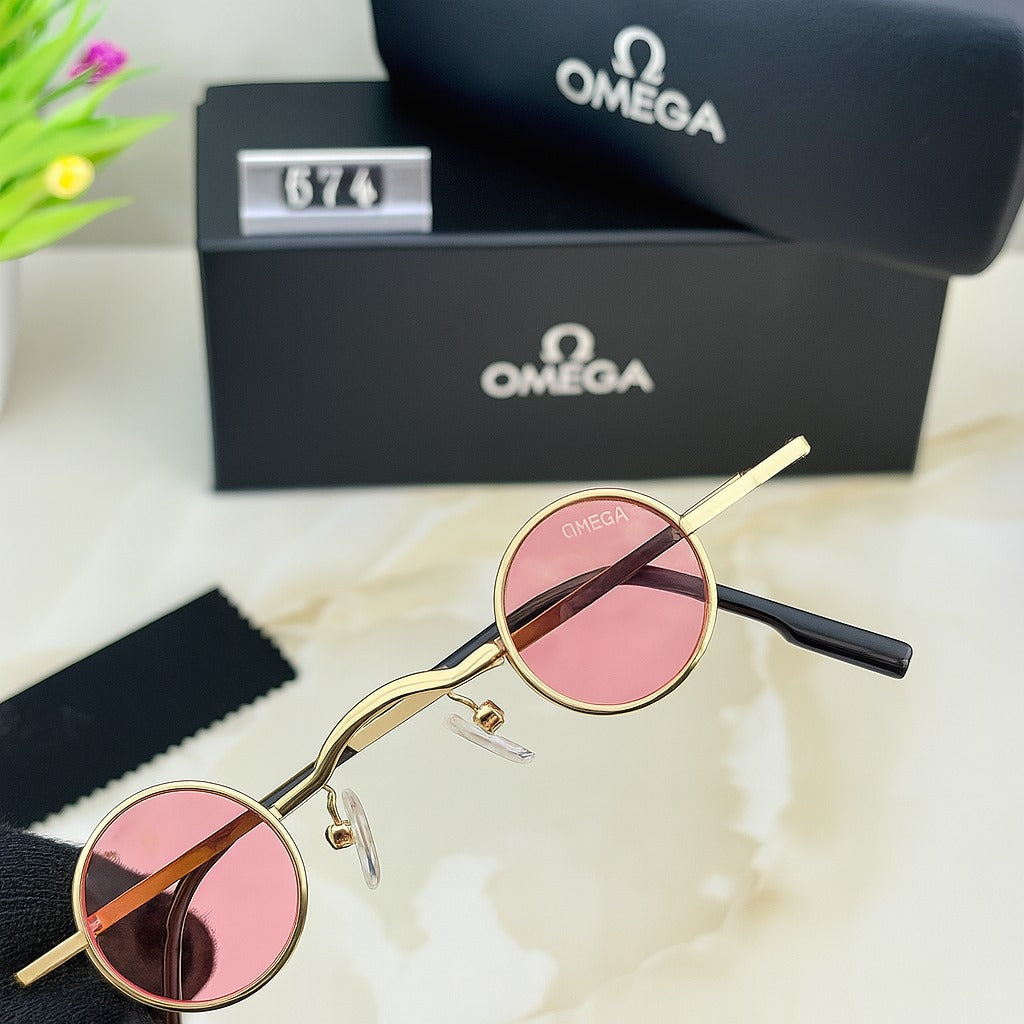 Omega 674 Pink Lens Round Sunglasses – Retro Luxe with a Bold Twist