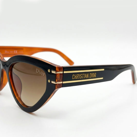 Christian Dior 28 Luxury Cat-Eye Sunglasses – Black & Amber with Gradient Lenses, Gold Dior Branding & UV Protection