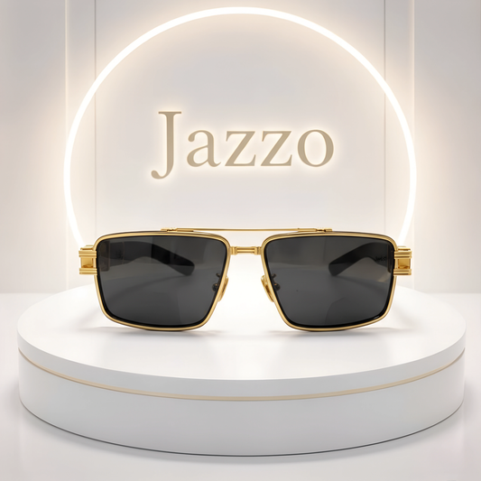 Balmain Luxury Square Sunglasses – Gold Metal Frame with Black Lenses (Unisex) Model No. 139 - Jazzo