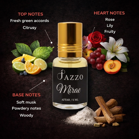 Jazzo Mirae Natural Attar for Men & Women | Luxury Long Lasting Rose, Lily & Musk Perfume Oil | Alcohol-Free Premium Fragrance – 5ml (ME-015ML)