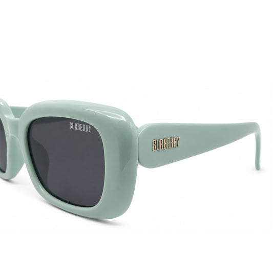 Burberry 3783 Luxury Bold Square Sunglasses – Glossy Mint Green Acetate with Silver Burberry Temple Branding & Dark Grey UV Protection Lenses