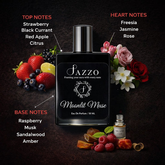 Jazzo Moonlite Muse luxury perfume for men and women 50ML black bottle, long lasting floral fragrance eau de parfum