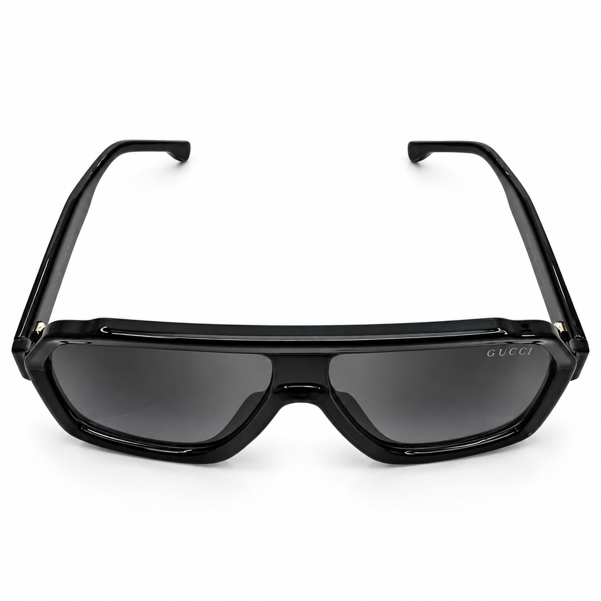 Gucci 28015 Luxury Oversized Rectangle Sunglasses for Men - Glossy Black Acetate Frame, Silver GUCCI Temple Logo & Dark Grey Lenses