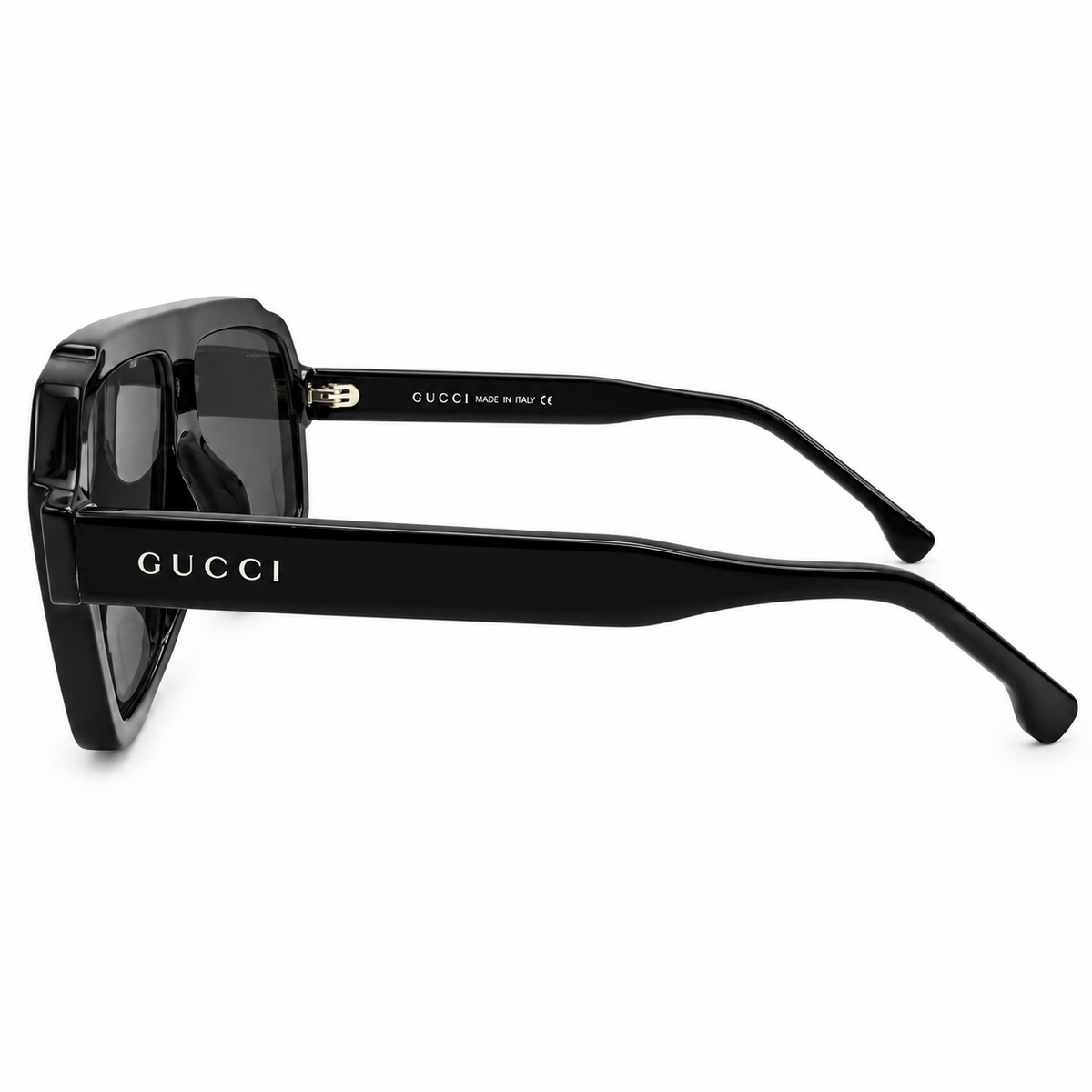 Gucci 28015 Luxury Oversized Rectangle Sunglasses for Men - Glossy Black Acetate Frame, Silver GUCCI Temple Logo & Dark Grey Lenses