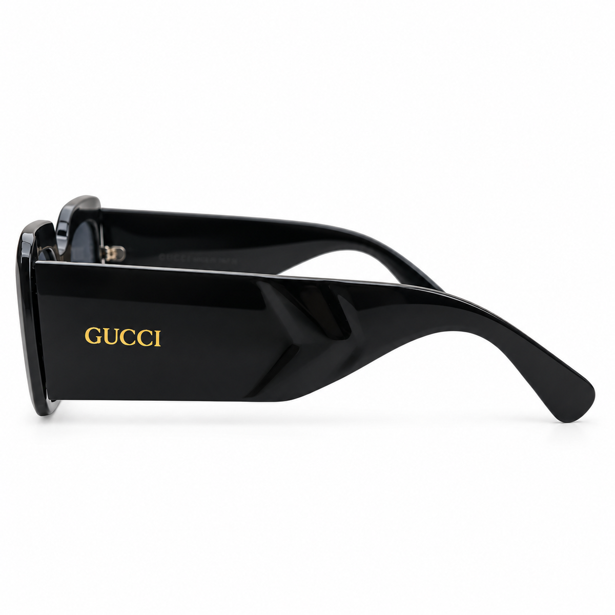 Gucci 9111 Luxury Chunky Rectangle Sunglasses for Men - Glossy Black Thick Acetate Frame, Gold GUCCI Temple Logo & Dark Grey Lenses