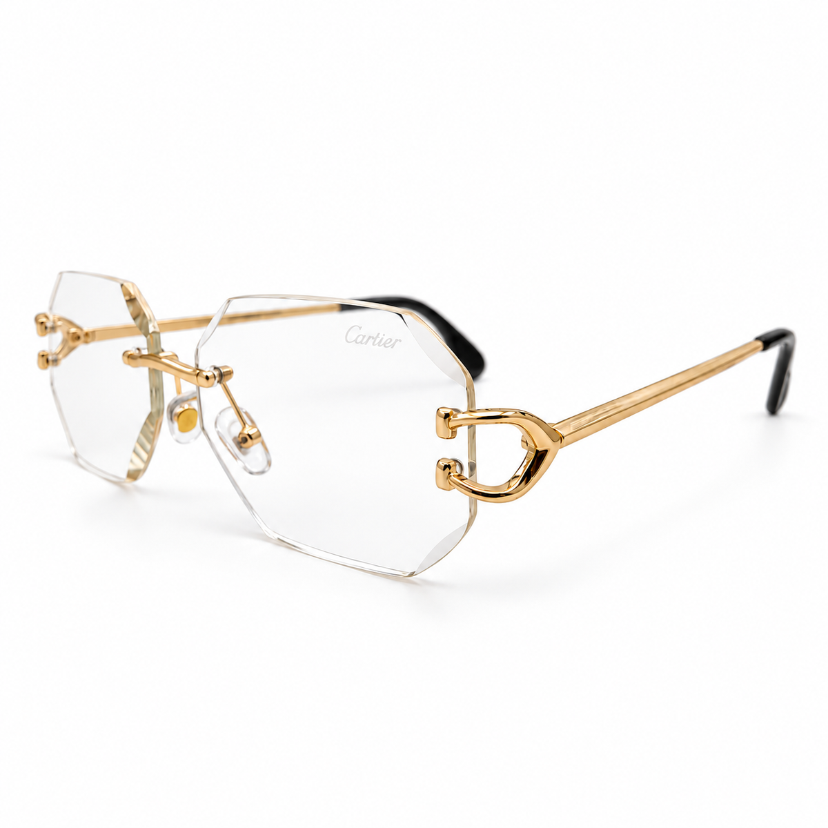 Cartier 5G34 Luxury Rimless Octagon Photochromic Sunglasses for Men - Gold-Tone Metal Frame, Clear to Dark Day Night Lenses & Black Temple Tips
