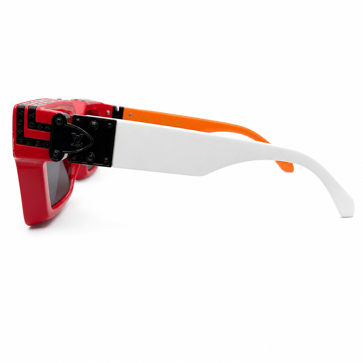 Louis Vuitton 96006 Millionaire Square Sunglasses for Men – Red Multicolor Acetate Frame, LV Monogram Hardware, Solid Black UV400 Protection Lenses