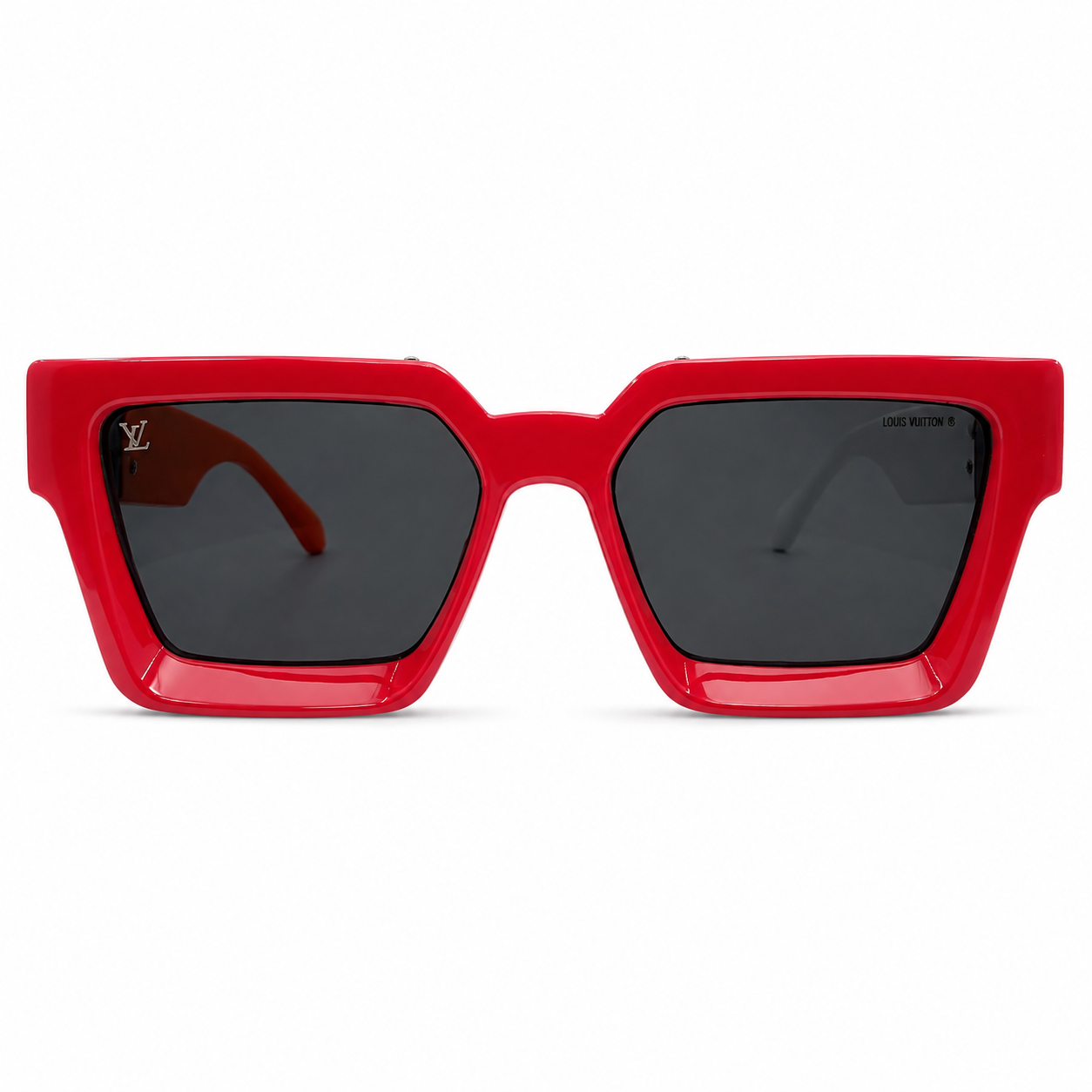 Louis Vuitton 96006 Millionaire Square Sunglasses for Men – Red Multicolor Acetate Frame, LV Monogram Hardware, Solid Black UV400 Protection Lenses
