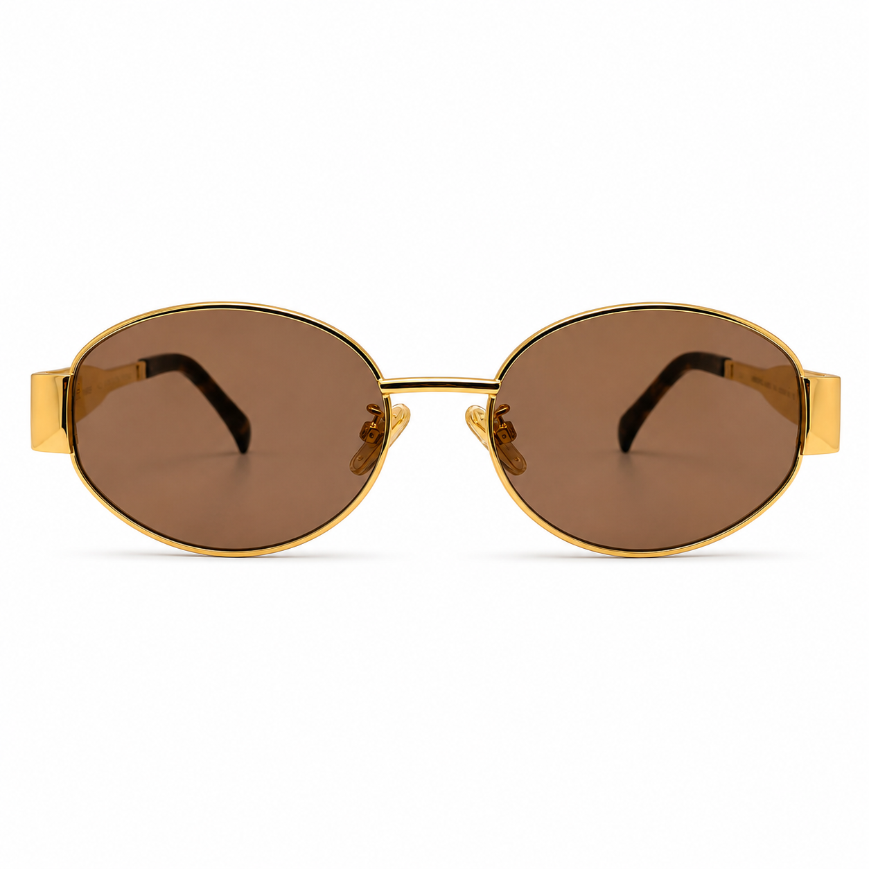 Celine Triomphe 40235U Oval Sunglasses for Men & Women – Gold Metal Frame, Tortoiseshell Temple Tips, Brown UV Protection Lenses – Luxury Designer Eyewear