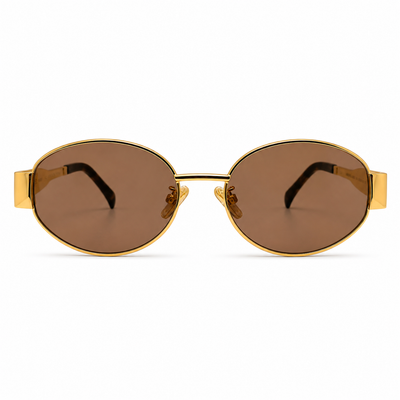 Celine Triomphe 40235U Oval Sunglasses for Men & Women – Gold Metal Frame, Tortoiseshell Temple Tips, Brown UV Protection Lenses – Luxury Designer Eyewear
